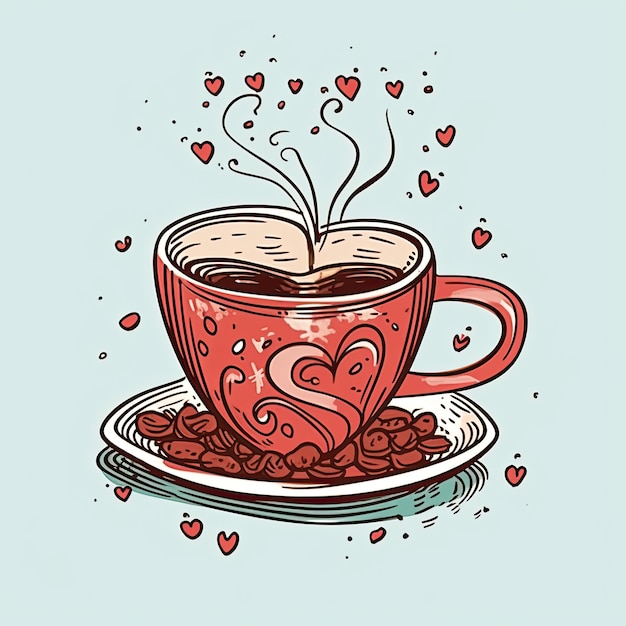 Cup of coffee with coffee beans and hearts Coffee Valentines Day clipart AI Generated