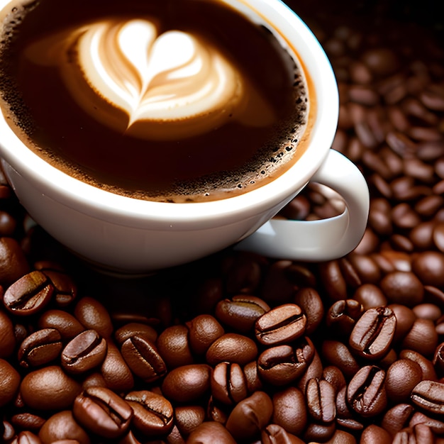 Photo cup of coffee with coffee beans