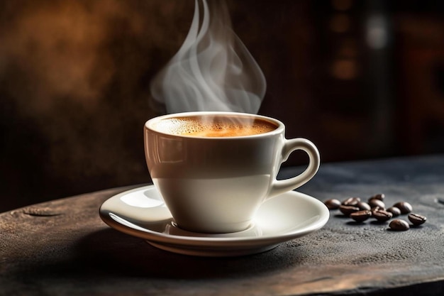 a cup of coffee with a coffee on a saucer