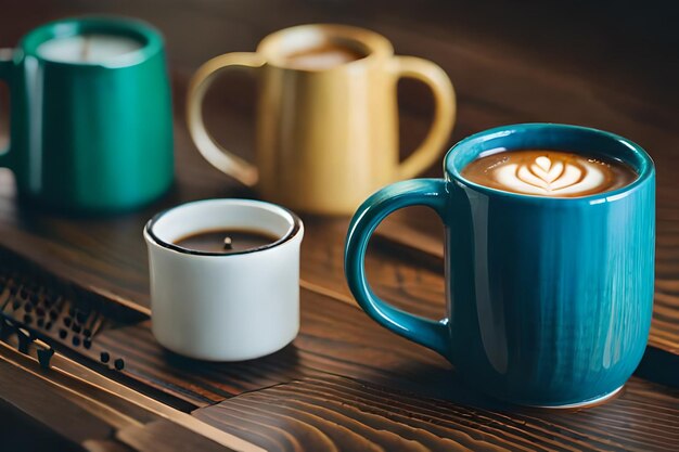 a cup of coffee with a cup of coffee on the table.