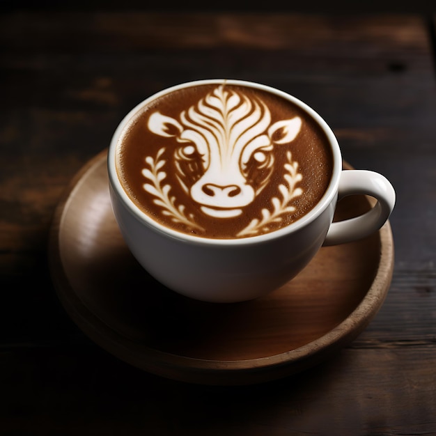 Чашка кофе с милым животным оленем на лате.