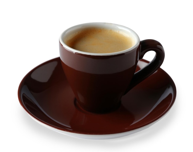 Cup of coffee with foam on light background