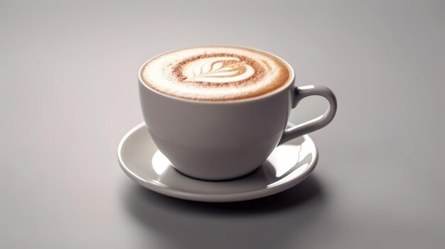 A cup of coffee with a foamy cappuccino on a saucer.