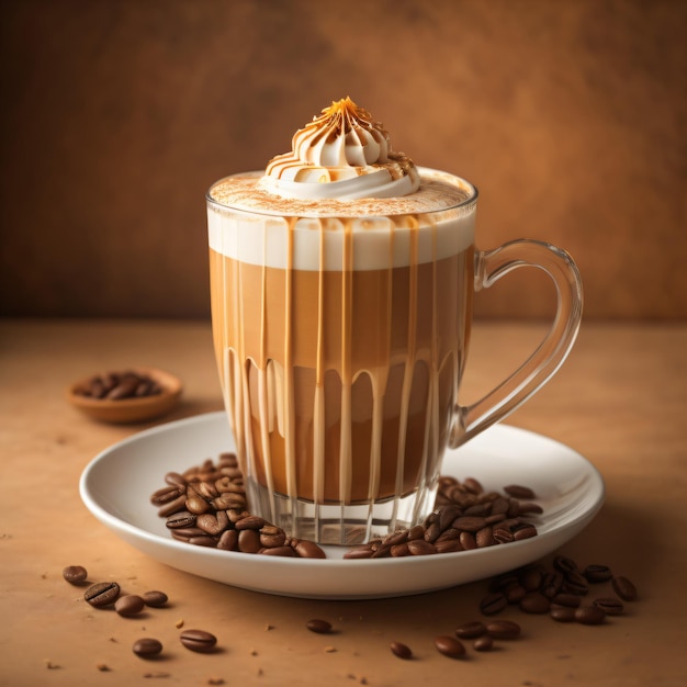 A cup of coffee with a foamy cappuccino on the table.