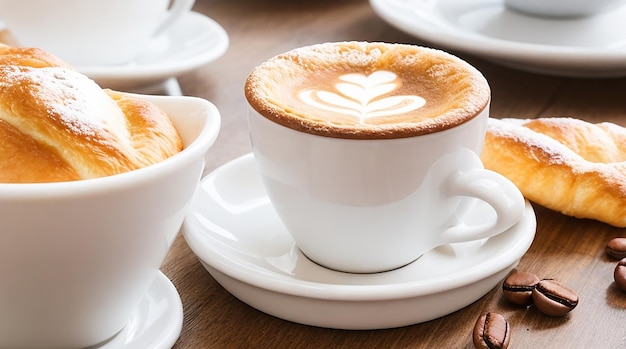 A cup of coffee with of freshly baked pastries