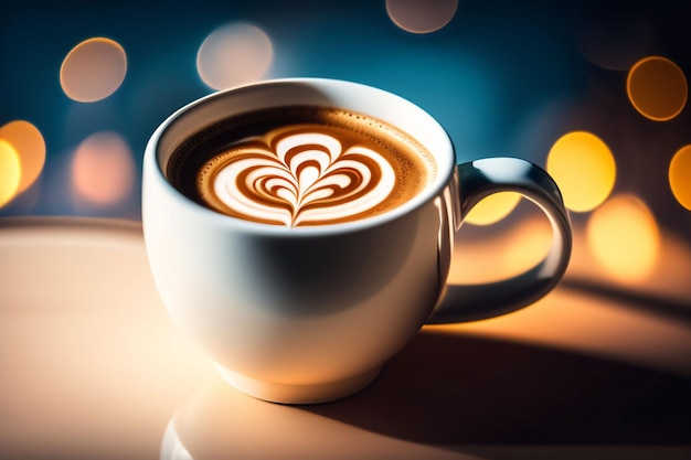 A cup of coffee with a heart design on the rim