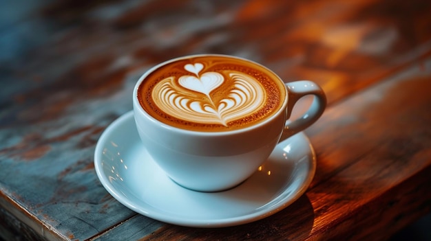 Cup of coffee with a heart drawn in foam