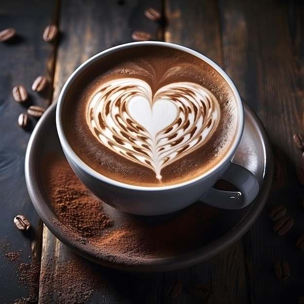 Cup of coffee with a heart drawn in foam