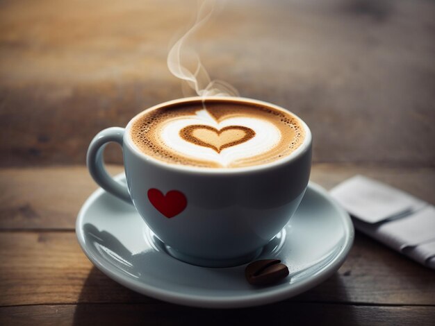 Cup of coffee with a heart drawn in foam