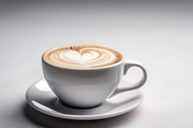 A cup of coffee with a heart pattern on the rim