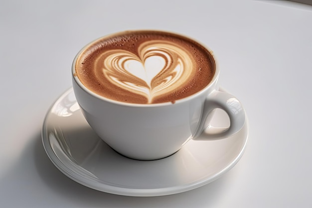 A cup of coffee with a heart shape on it