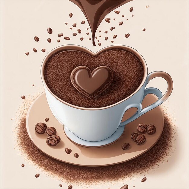 A cup of coffee with a heart shaped chocolate on it for coffee day