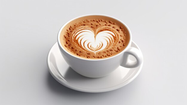 a cup of coffee with a heart shaped design on the top.