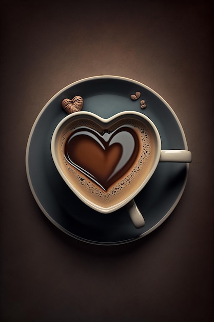 A cup of coffee with a heart shaped pattern on it