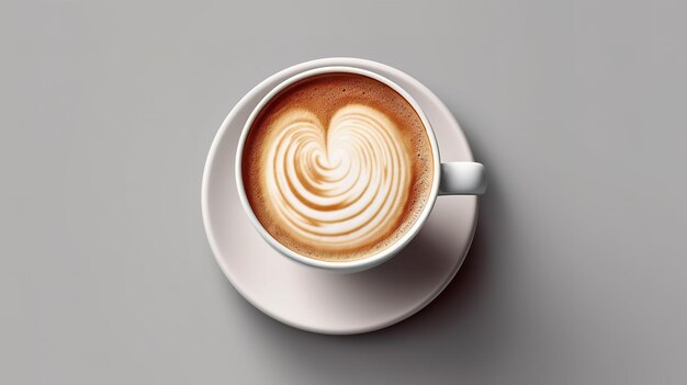 A cup of coffee with a heart shaped pattern on it