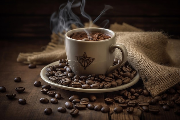 A cup of coffee with a heart symbol on it