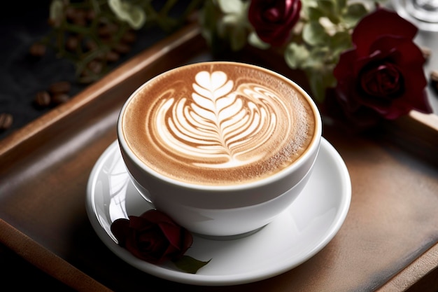 A cup of coffee with a latte art on the top