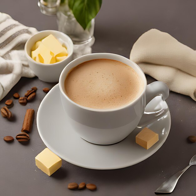 Photo a cup of coffee with a leaf on the top