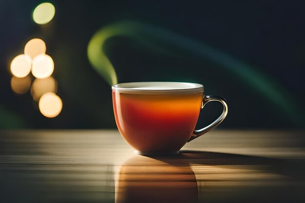 a cup of coffee with the light on the background