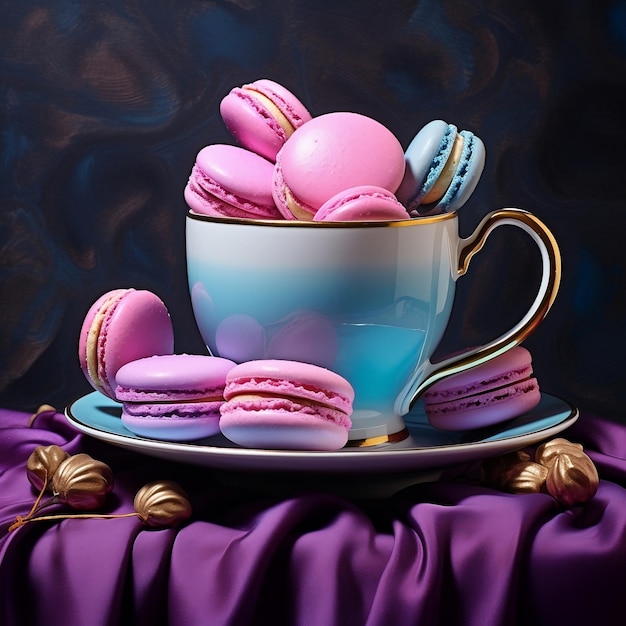 Cup of coffee with macarons