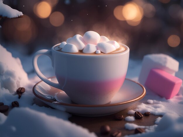 Cup of coffee with marshmallow