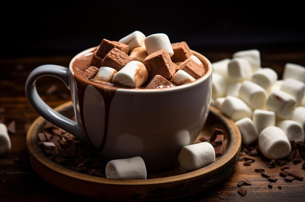 Cup of coffee with marshmallows Cocoa with marshmallows Autumn drink