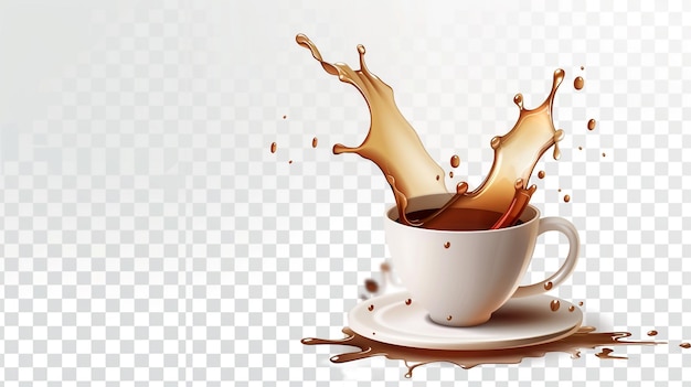 cup of coffee with milk splashes falling into a cup