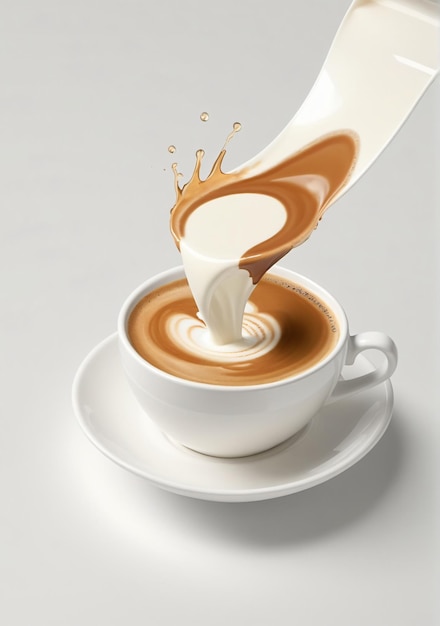 A Cup Of Coffee With Milk Splashing Out Isolated On A White Background