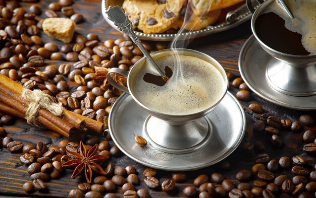 A cup of coffee with an orange star on the top