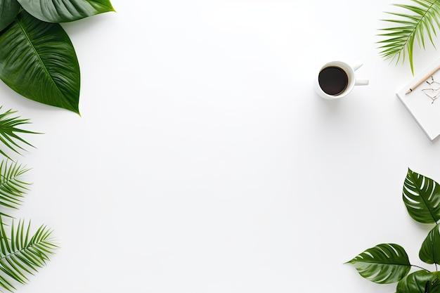 a cup of coffee with a plant hanging over it