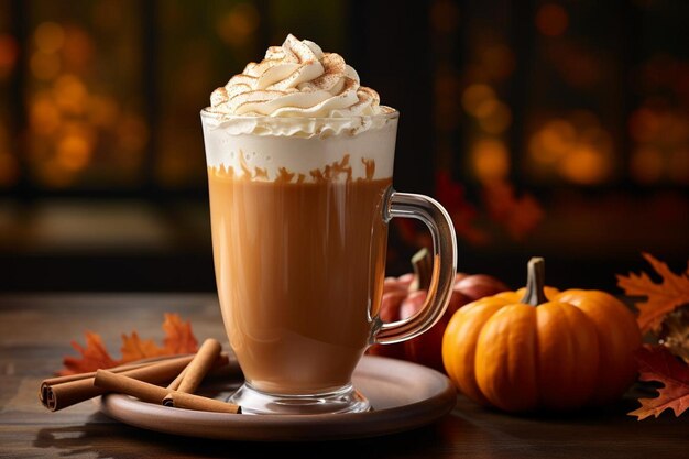 a cup of coffee with a pumpkin on the top