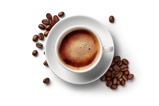Cup of coffee with roasted coffee beans on white background Generative AI