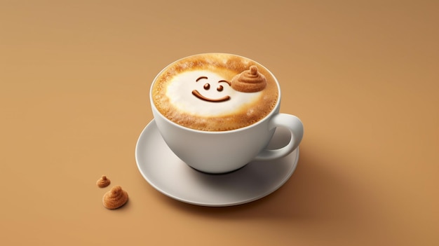 웃는 얼굴이 그려진 커피 한 잔