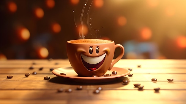 A cup of coffee with a smiley face on it