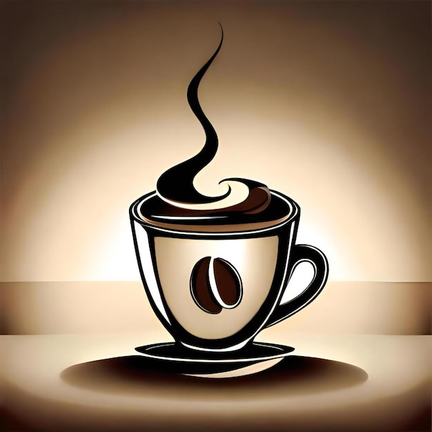 Cup of coffee with smoke and coffee beans on background