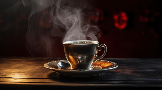 A cup of coffee with smoke coming out of it