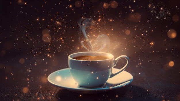 A cup of coffee with a smokey background