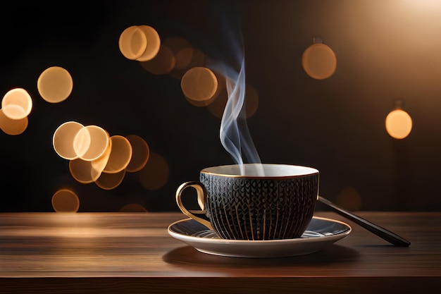 A cup of coffee with a smokey background