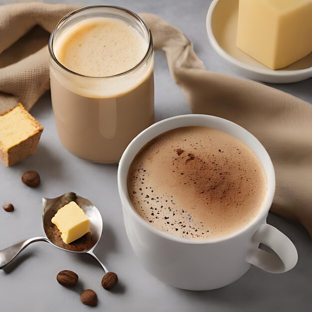 Foto una tazza di caffè con del burro e del caffè