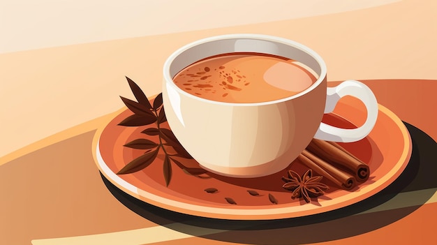 Photo a cup of coffee with spices and cinnamon on a saucer