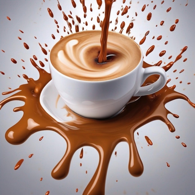 a cup of coffee with a splash of chocolate on it