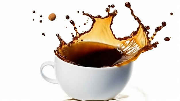 cup of coffee with splash isolated on a white