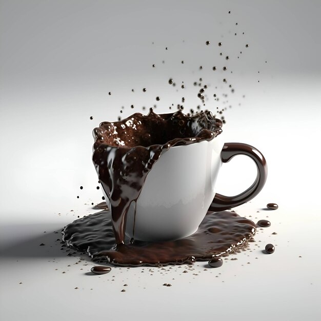 コーヒーのカップと白い背景のスプラッシュ 3D レンダリング