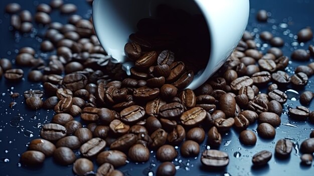 Photo a cup of coffee with a spoon full of coffee beans