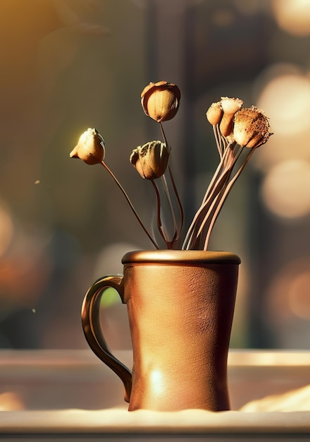 a cup of coffee with a spoon in it and coffee beans on the side