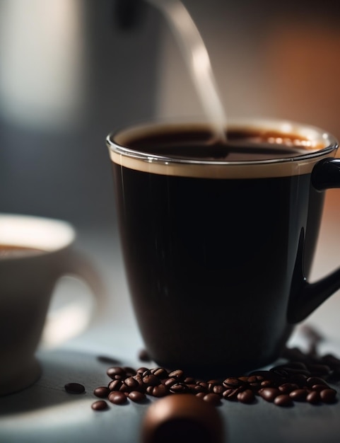 Photo a cup of coffee with a spoon in it