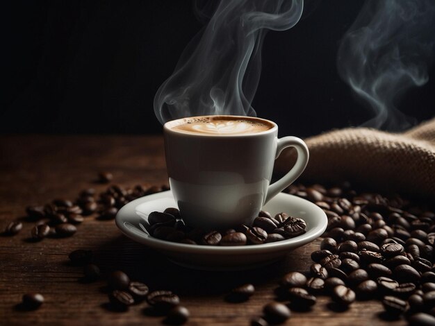 a cup of coffee with a spoon next to it