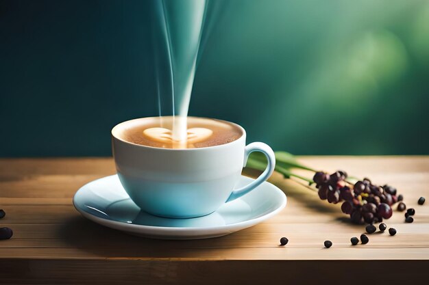 A cup of coffee with a spoon of milk pouring out of it