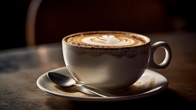 A cup of coffee with a spoon on the rim