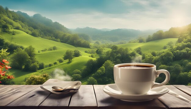 Photo a cup of coffee with a spoon on a table